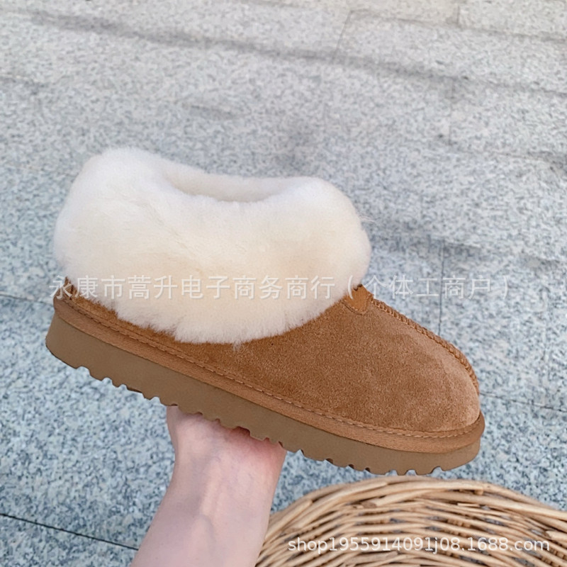 薄底塔次特雪地靴女短筒加绒保暖棉鞋冬季防滑底牛皮羊毛一脚蹬|undefined