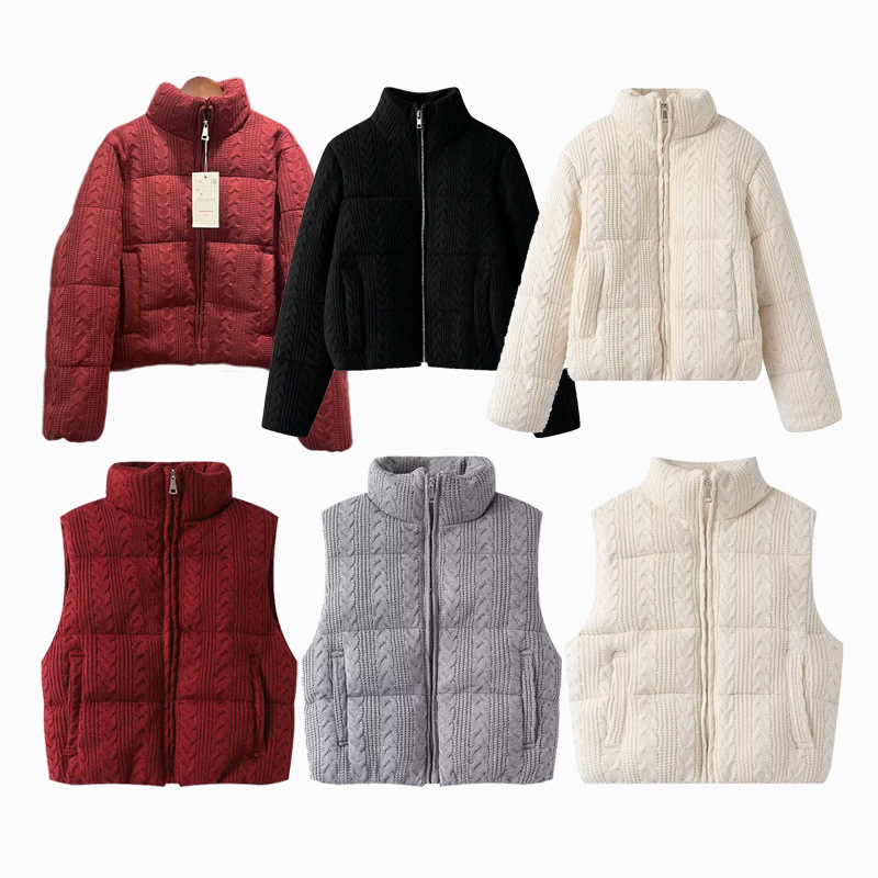 Cross-Border Women's Clothing Manufacturers Wholesale 2025 Popular Fashionable Warm Knitted down Cotton Jackets