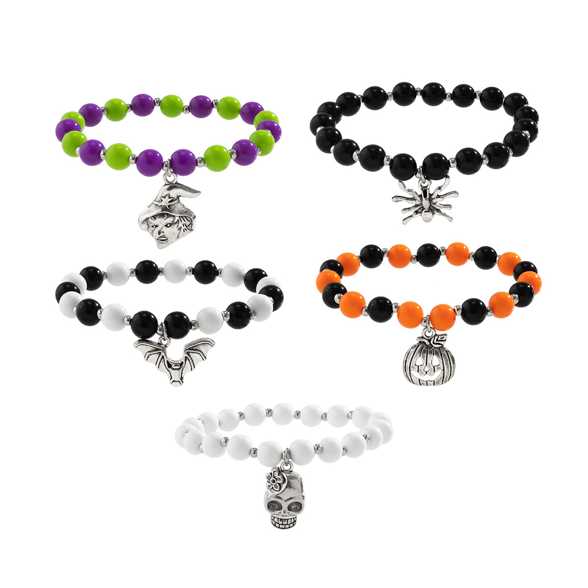 Ensemble de bijoux en perles grimace d'Halloween transfrontalier européen et américain, fête de vacances, squelette de sorcière, nouveau bracelet, bijoux_voghion.com