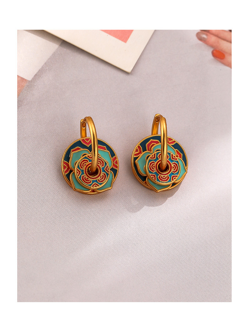 1 Pair Retro Geometric Enamel Plating Copper Earrings display picture 2