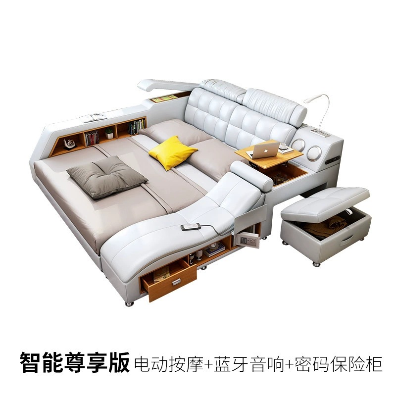 Cama de cuero genuino de 1,8 m, cama doble moderna y sencilla, cama de boda con respaldo suave, cama grande y divertida, dormitorio principal, cama moderna de 1,5 m image 7