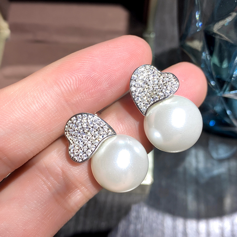 Zhuang Sheng joyería nueva S925 plata con incrustaciones aobei madre Zhen moda de las mujeres europeas y americanas perlas blancas traje 16 mm14mm