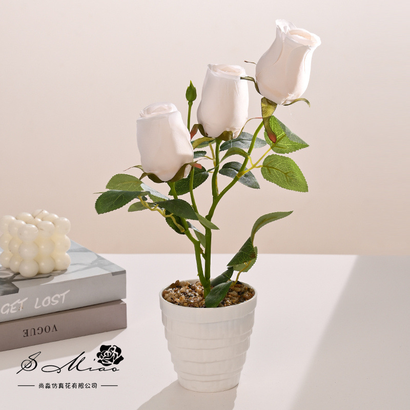 Flores falsas estilo pastoral rosa bonsai simulación flor de moda decoración creativa plantación verde artificial simulación maceta image 3