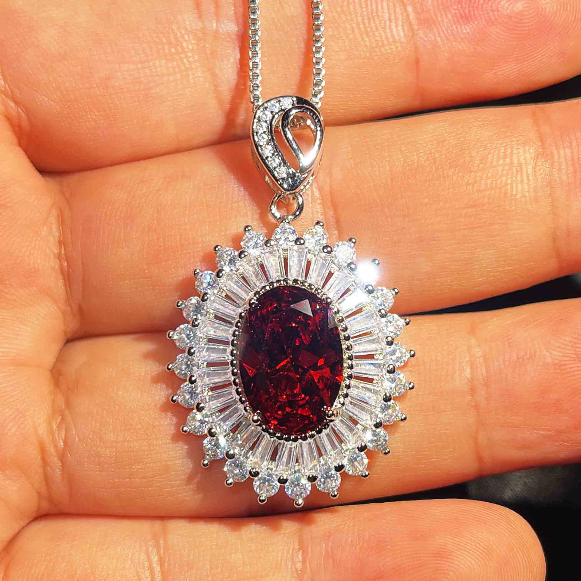 Nouveau luxe plein de zirconium grenade rubis ensemble net rouge recommand bijoux haut de gamme collier pendentif anneau ouvertpicture8