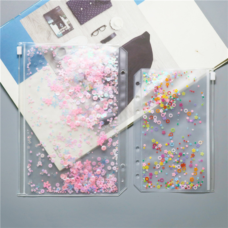 Factory Girl Girly Heart Wobble Card Storage Bag A5 Decorative Handnote Book Loose Leaf Pouch PVC Glitter Flowing Zipper Bag