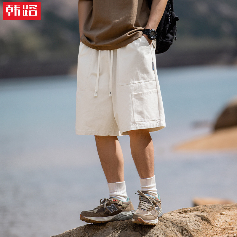 Korean Road Men's Large Pocket Cargo Shorts Men's 2025 Summer New Japanese Style Retro Loose Casual Five-Point Pants