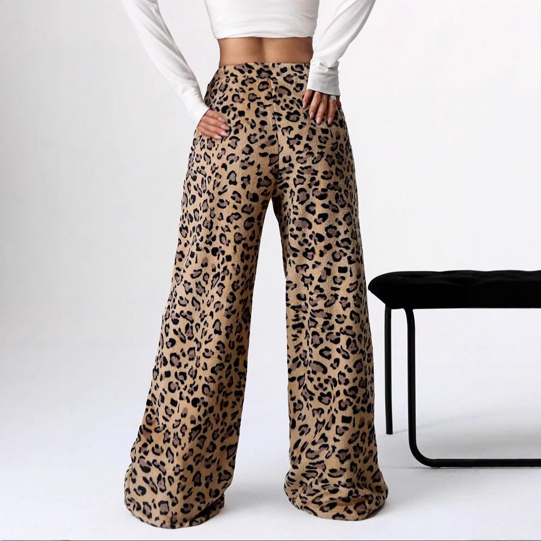Women's Printed Wide Leg Pants - High Waisted Elastic Waist Palazzo Trousers Casual Pants Leopard Print Trousers Wide Leg Pants_voghion.com