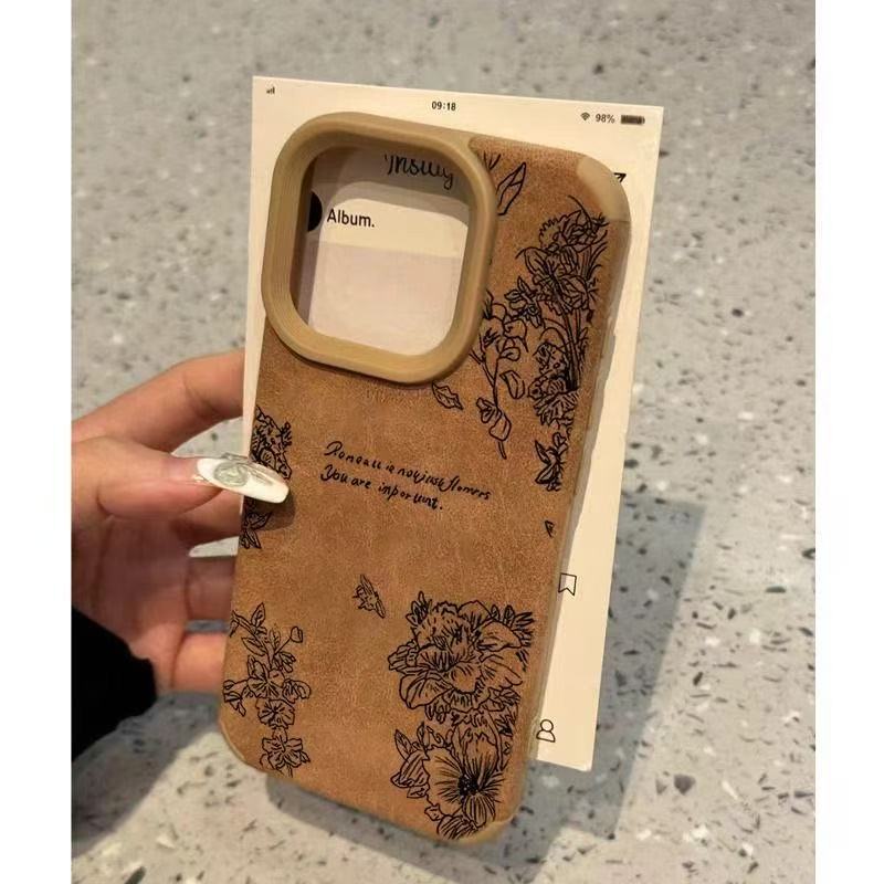Nueva flor de boceto para iPhone 16 funda para teléfono móvil Apple 15promax/14 anti-caída 13pro12 piel de cordero