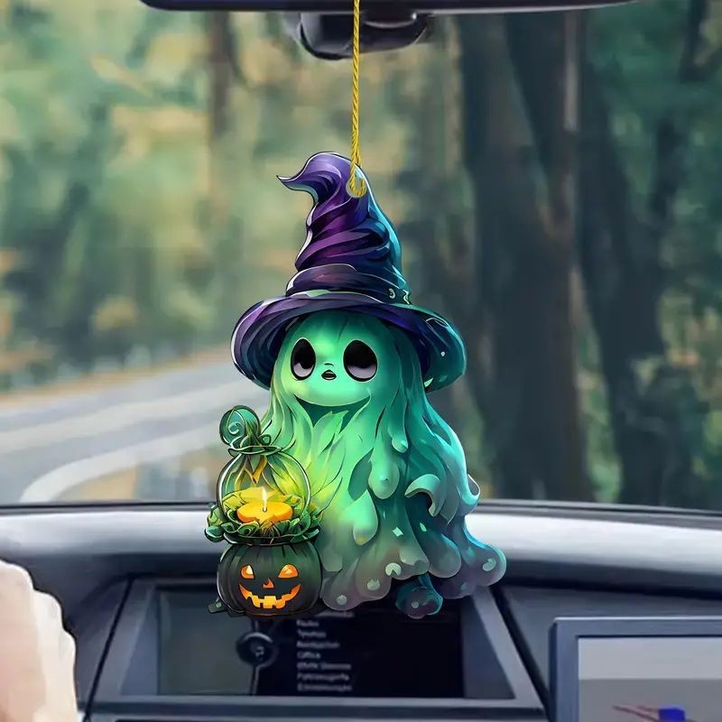 Halloween creativo nuevo colgante fantasma acrílico plano transfronterizo coche retrovisor colgante decoración para el hogar image 6