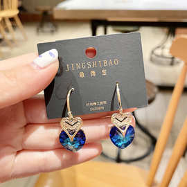 创意时尚爱心耳钩耳环采用奥地利水晶直播网红货源  现货批发直供