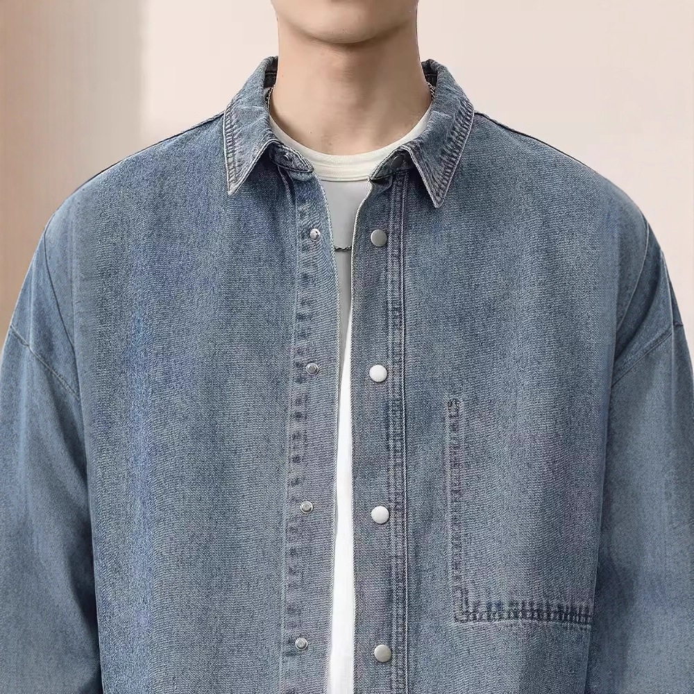 Herr skjortjacka i denim i robust workwear stil_voghion.com