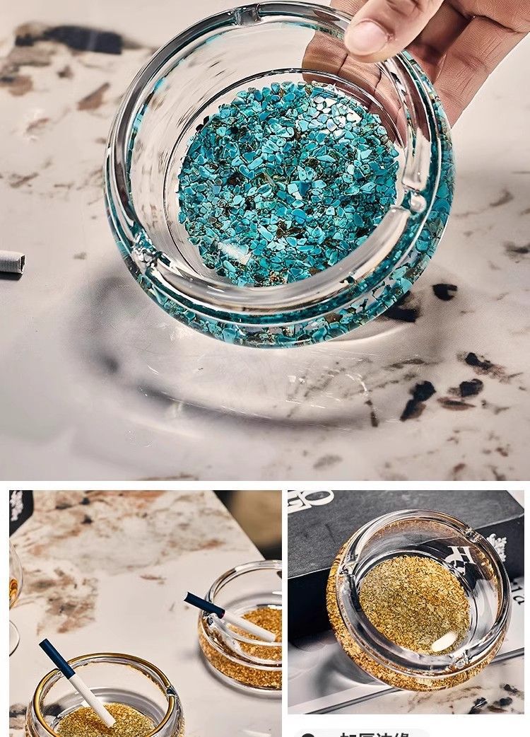 New Chinese Style Gold-Rimmed Ashtray Accessible Luxury Home Living Room Office Club Hotel High-End Gold Foil Turquoise Ashtray