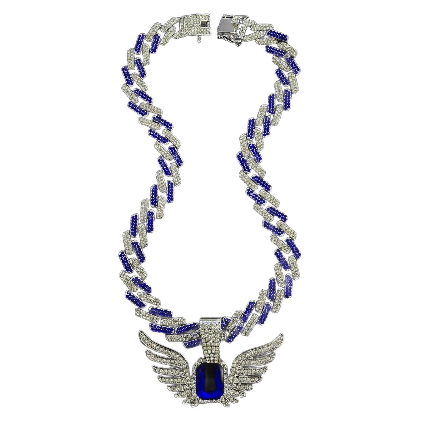 Diseño de nicho transfronterizo europeo y americano personalizado joya alas colgante rombo collar cubano joyería collar vintage joyería