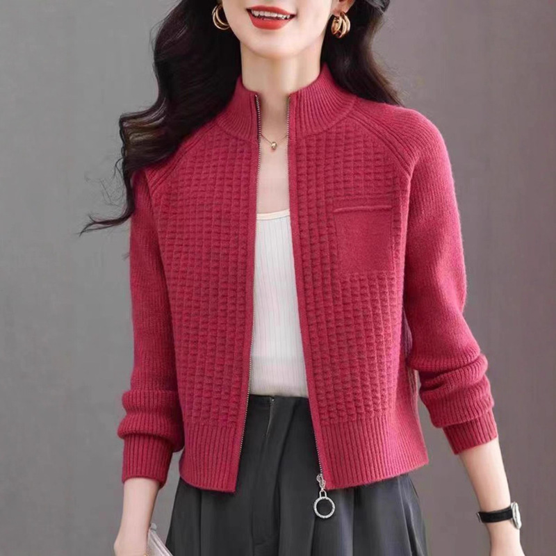 Knitted Cardigan for Women, New Spring and Autumn Style, Petite Size, Stand-Up Collar, Zip-Up Top, Loose and Stylish Short Sweater Jacket Knitted Cardigan for Women, New Spring and Autumn Style, Petite Size, Stand-Up Collar, Zip-Up Top, Loose and Stylish Short Sweater Jacket