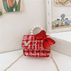 Red oolong tea Da Hong Pao, children's cute chain with bow from pearl, shoulder bag, wallet, Chanel style