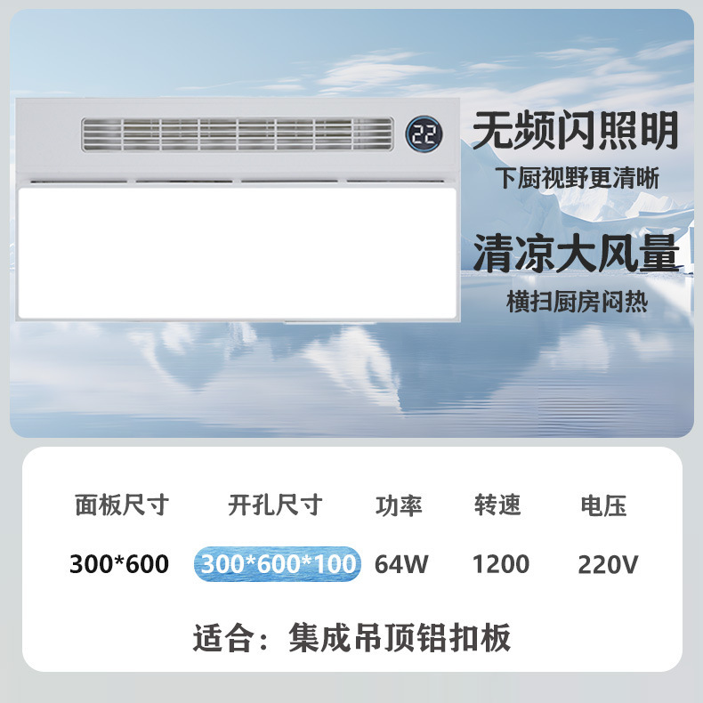 厨房凉霸集成吊顶吹风照明二合一风扇卫生间冷风机强力静音排风扇|undefined