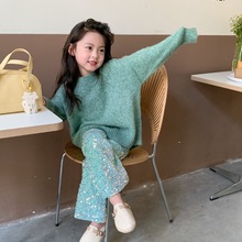 2022秋季新款童裝一件代發 女童韓版慵懶風寬松毛衣 圓領套頭毛衣