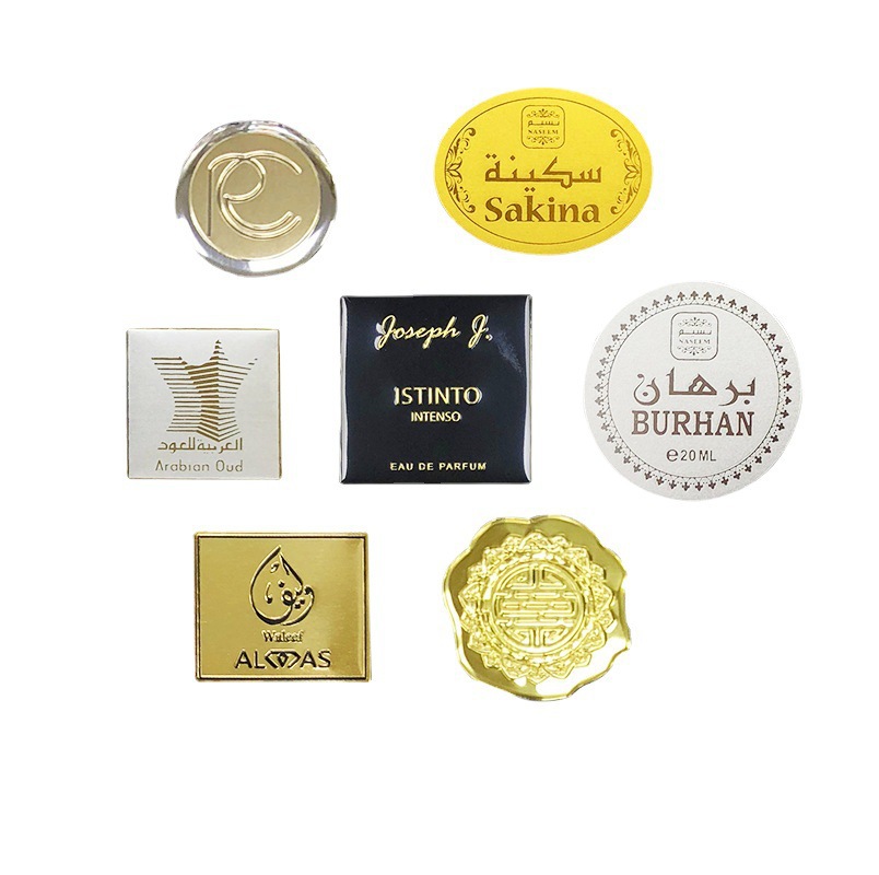 定  制包装金属金属标贴 玻璃瓶弧形香水标定 做香水logo