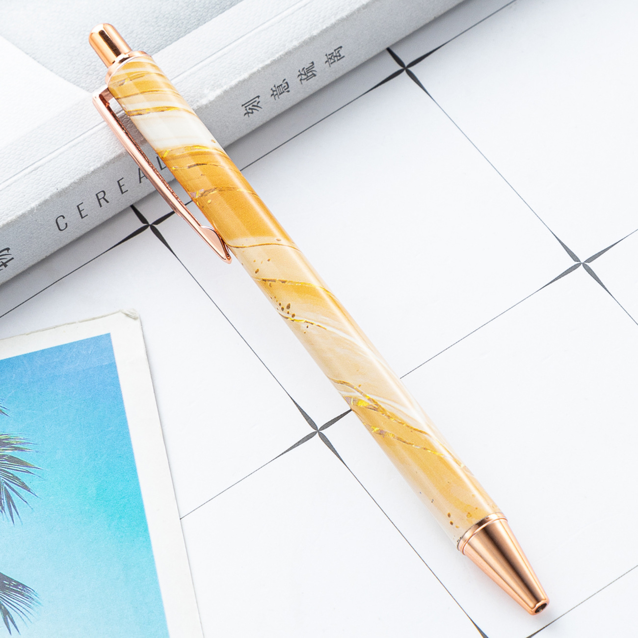 Nuevo empuje bolígrafo patrón de impresión de transferencia de calor simple prensa publicidad pluma estudiante creativo lindo escritura pluma de metal