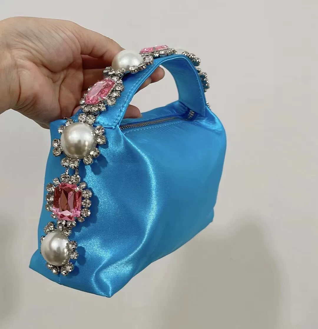 Сатон Баохе атласный клатч с ручкой из жемчужной стрази, 20×7×13 см, вечерняя сумка