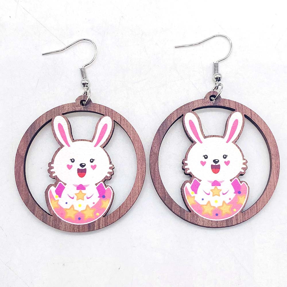 1 Paire Mignon Lapin Dessin Animé Bois Boucles D'oreilles display picture 6