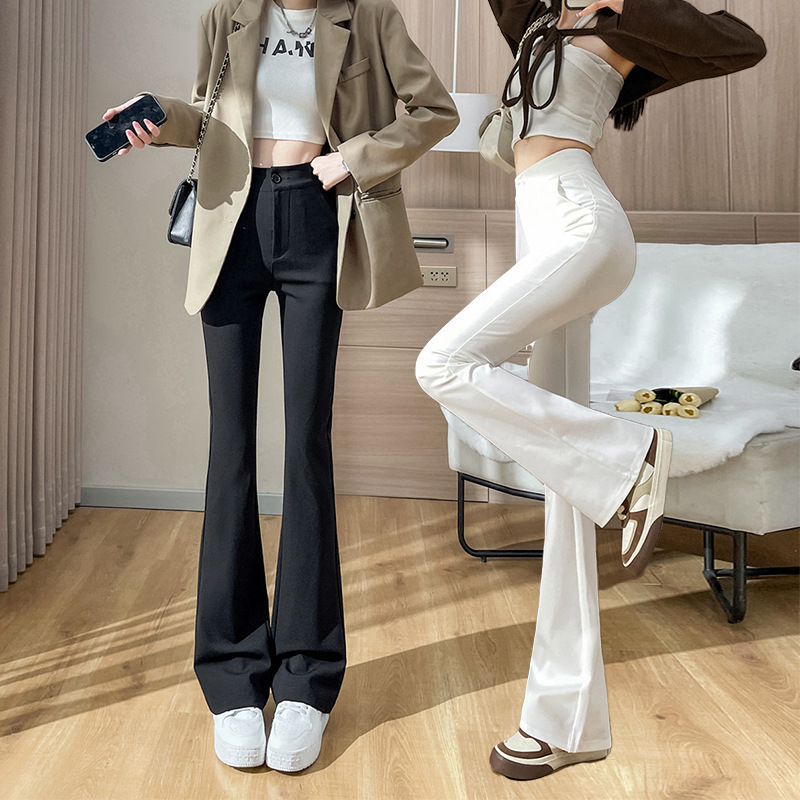 Real Shot in stock Suit Flared Pants Spring and Summer New plus size High Waist Slimming Pants for Small Black Micro-lar Pants