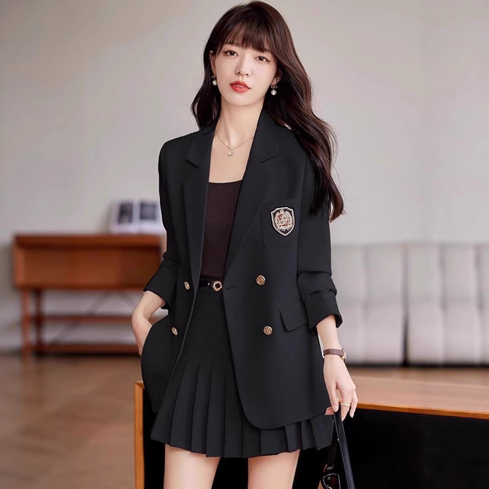 Black High-End Suit Women's Spring and Autum Jk Uniform College Student Interview Professional Formal Wear Preppy Style Jacket