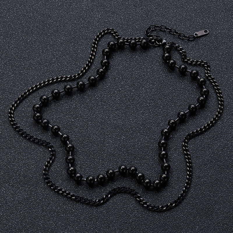 Cuban Link Chain Curb Chain, ball chain Chain Type 1 Piece Quantity Retro Simple Style Solid Color 667 Stainless Steel Men's Double Layer Necklaces Men Layered Necklaces