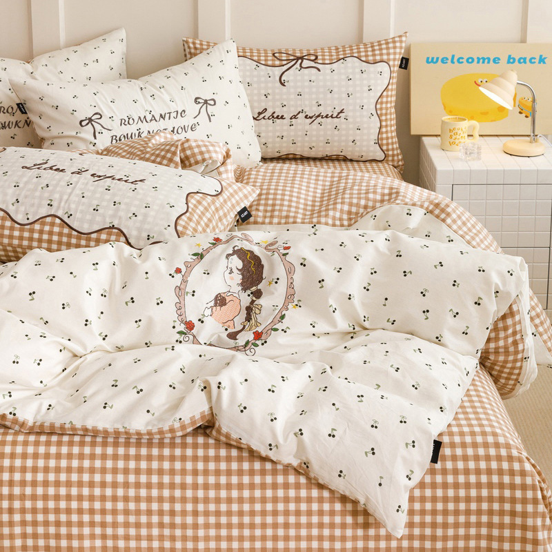 60S de algodón de fibra larga, jacquard de algodón puro, juego de cuatro piezas, sábana de algodón grueso, funda edredón, clase A, textiles para el hogar Nantong