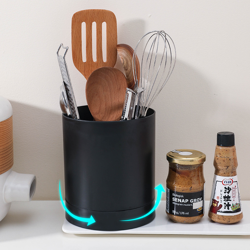 家用厨房旋转沥水筷子筒架360°旋转置物架筷子盒勺子餐具收纳筒