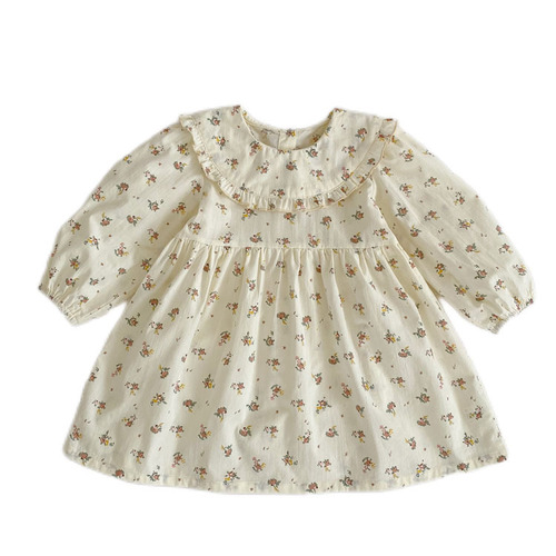 Sister-style Korean baby and toddler ruffle-neck romper with floral print for girls—perfect for spring and autumn.