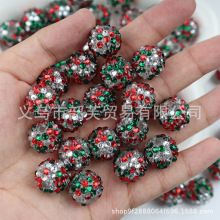 16MM树脂钻球混彩AB彩钻球珠 圣诞diy手工直孔饰品配件