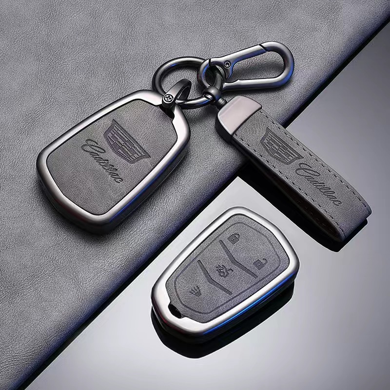 A4 키 고급 회색 아연 합금 프레임 + 자동차 로고 가죽 로프 + 8자형 버클