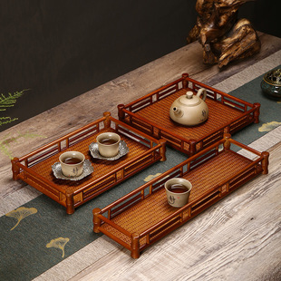 Bamboo Products Bamboo Woven Tea Tray Handmade Woven Dry Soaking Table Tea Tray Household Rectangular Tea Set Storage Tray Bamboo Tray