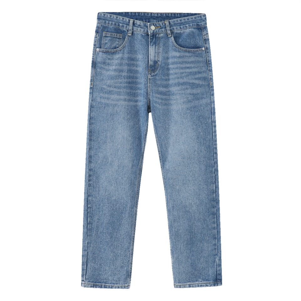 Quần jean nam ống thẳng lửng 9 tấc dáng rộng giặt wash phong cách Hàn Quốc — Màu đen, Denim xanh, Xanh lam đậm, Đen Xám