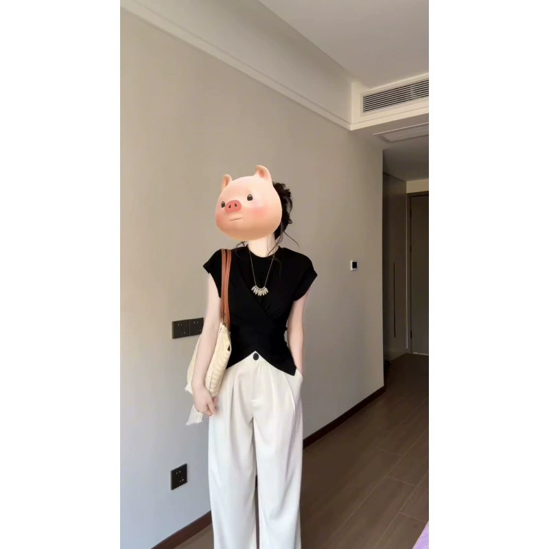 Рубашка Old Money Женская Кросс Узел Рубашка Черная коммутирующаяся темпераментная нишевый топ без рукавов