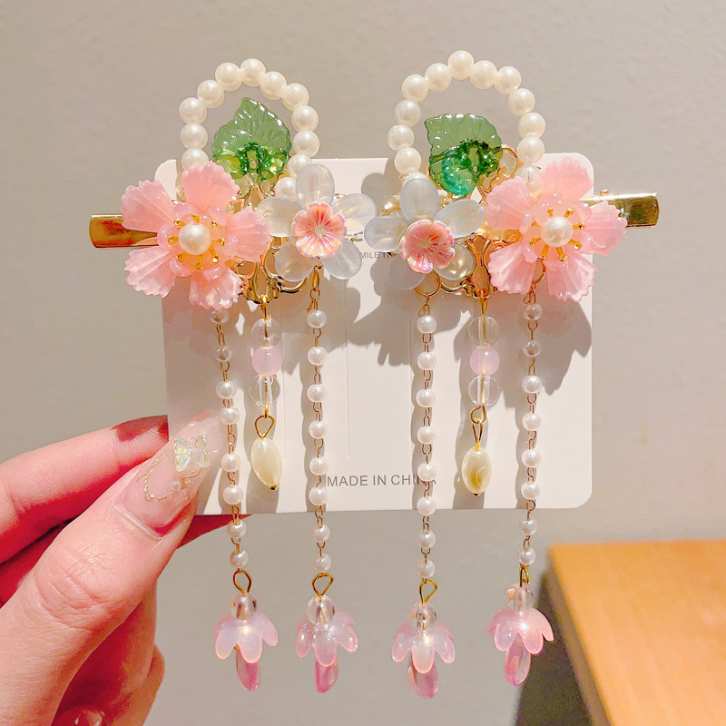 China estilo antiguo tocado de niños super hadas flores perlas clips frillones vestidos antiguos accesorios clips para el pelo