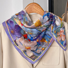 田园风仿真丝棉麻丝巾韩版彩色油画围巾女氛围感70cm方巾领巾披肩