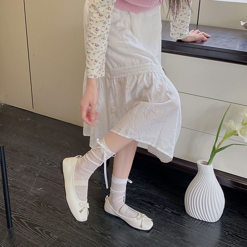 夏季甜美後跟飄帶蝴蝶結襪子女春夏薄款透氣少女jk風洛麗塔堆堆襪