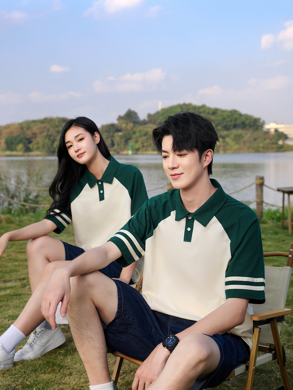 2024200G algodón de doble palo con solapa polo camisa casual suelta chaqueta de moda