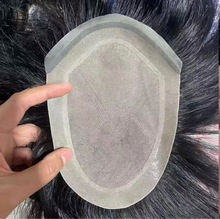 背头发型男士假发片真人发丝全手织仿真头皮前额薄边V针递针超薄