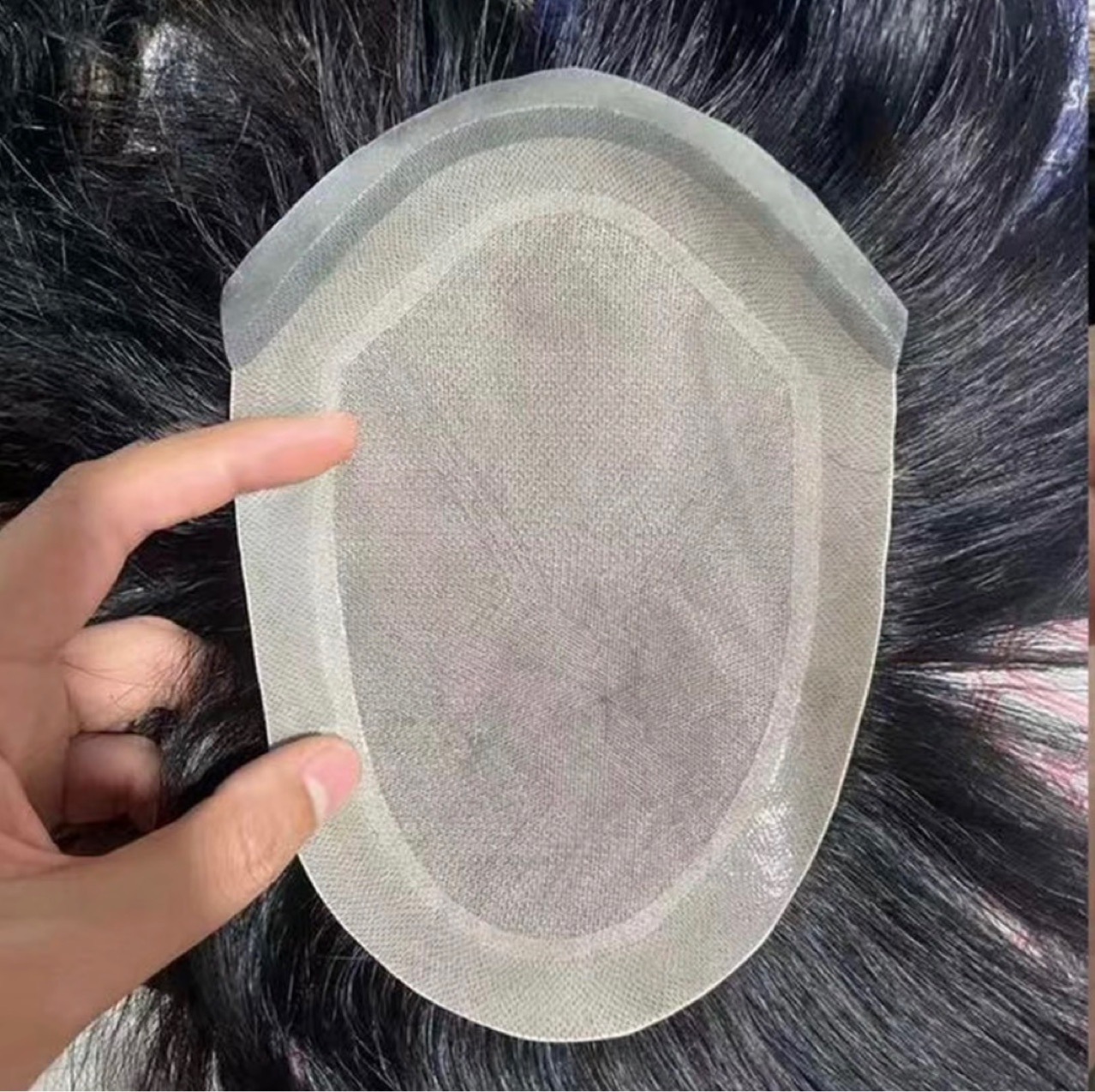 背头发型男士假发片真人发丝全手织仿真头皮前额薄边V针递针超薄