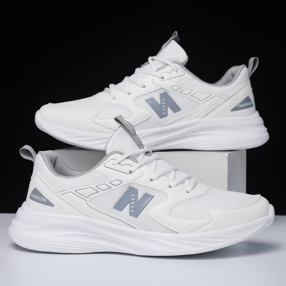 Zapatos deportivos de pareja en línea rojo con zapatos de corrida de otoño pegado en frío color mosaico de piel de malla empalmada suela suave zapatos transpirables de hombre al por mayor