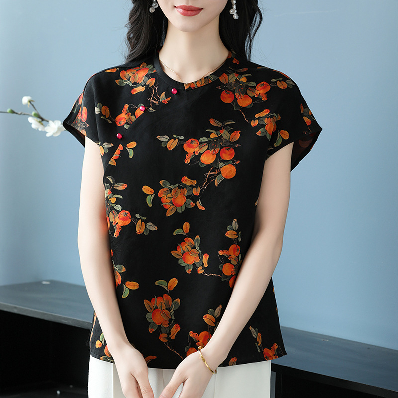 Hangzhou New Chinese-Style Silk Red Cloud Gauze Women's Summer National Style Printed Buttonless Sleeveless Top 100% Mulberry Silk Blouse Hangzhou New Chinese-Style Silk Red Cloud Gauze Women's Summer National Style Printed Buttonless Sleeveless Top 100% Mulberry Silk Blouse