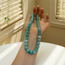 中式复古氛围天然10M左右亚马逊老矿天河石单圈项链蓝色玛瑙颈链