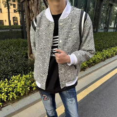 跨境夹克春秋设计宽松慵懒上衣美式情侣复古棒球服撞色编织外套