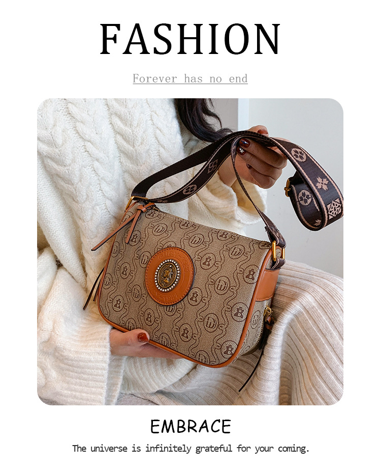 Women's Shoulder Bag With Antique Print And Wide Strap Small_voghion.com