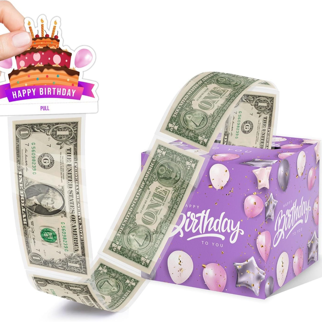 亚马逊跨境单品抽钱盒子生日派对礼品盒紫色happybirthday