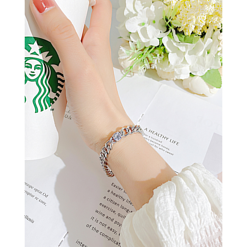 Simple Style Geometric Stainless Steel Bracelets Plating Chain Zircon Stainless Steel Bracelets