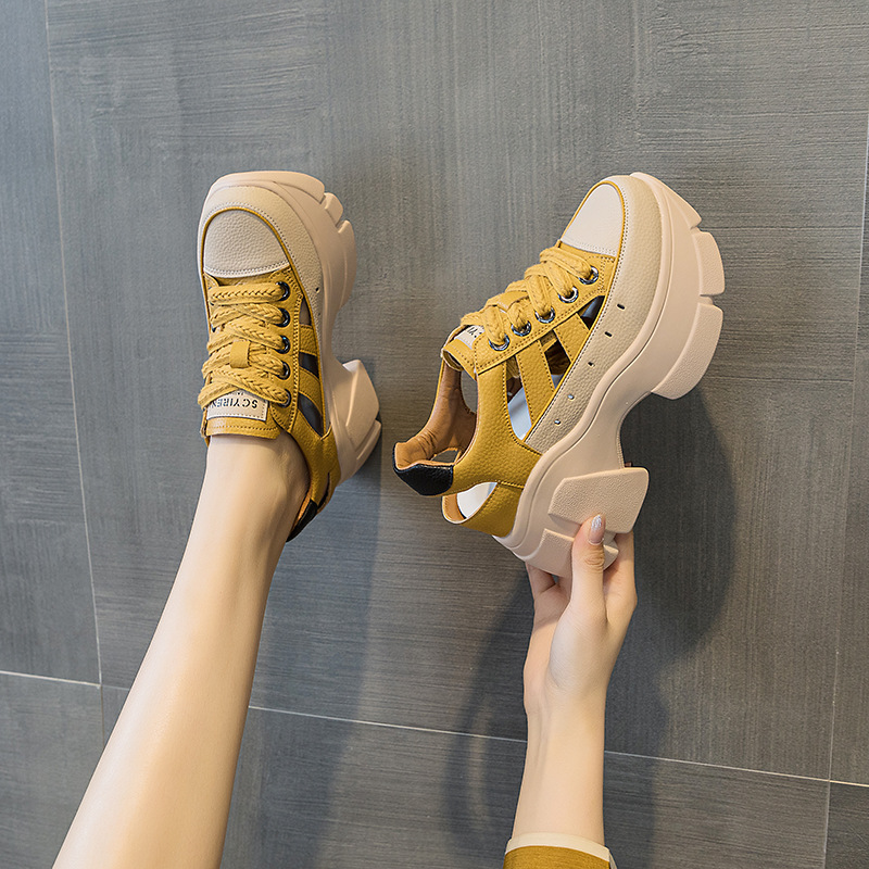 Giày sneaker nữ đế dày phong cách bố thể thao, thiết kế khoét lỗ thoáng khí, tăng chiều cao ẩn — M2581 trắng, M2581 xanh, M2581vàng, M2581 đỏ